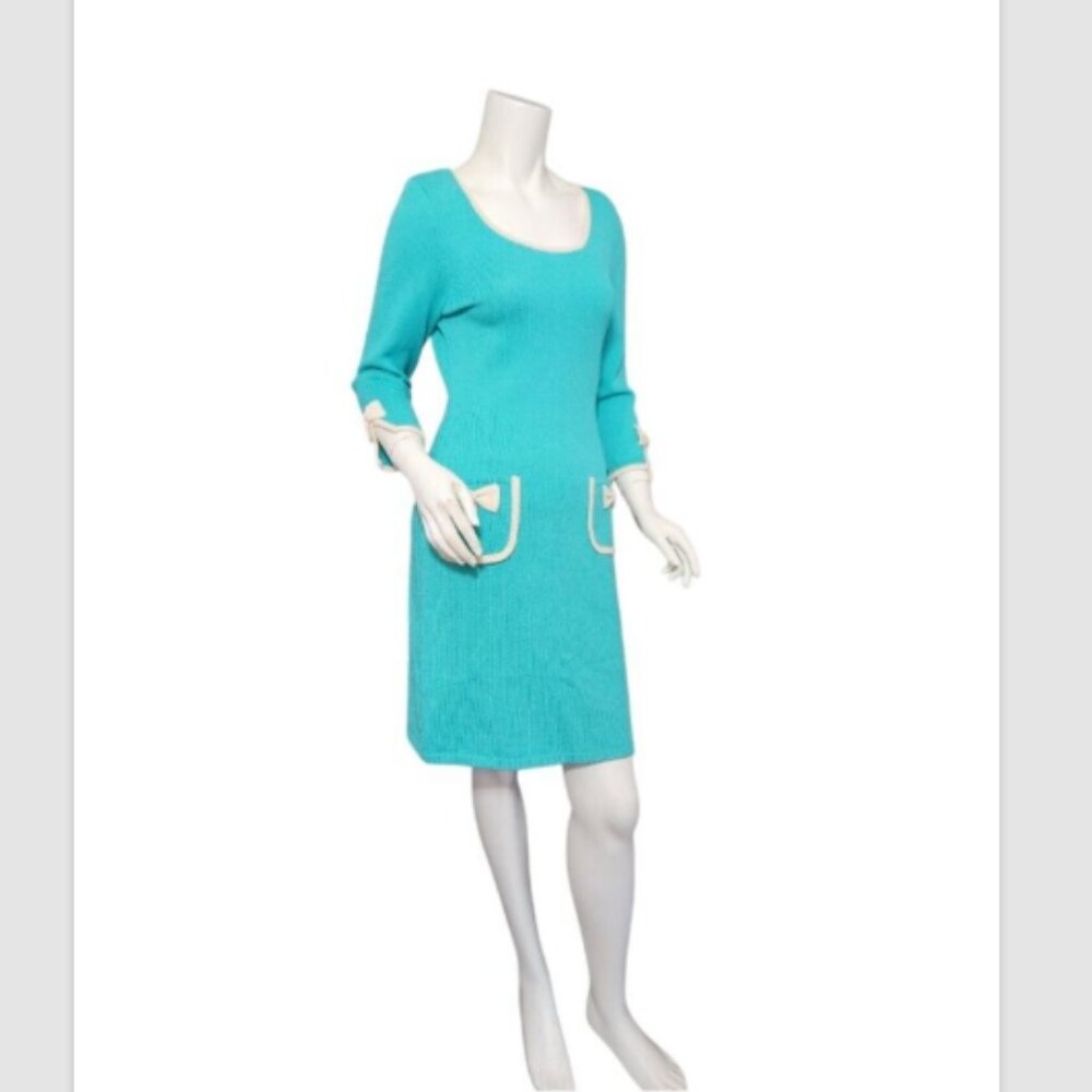 Vtg Jennifer Roberts Knit Bracelet Sleeve Bows Dress - Picture 5 of 11